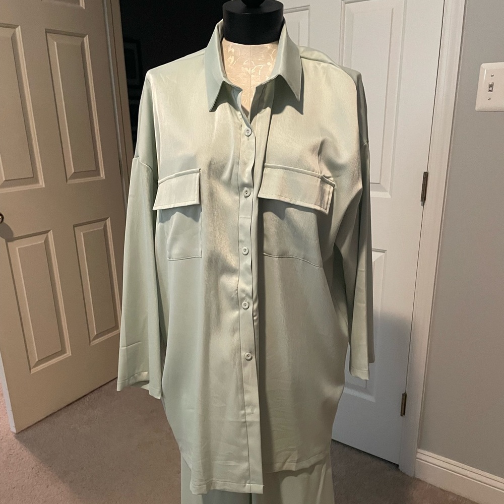 Shein two-piece sage green outfit.  Pants run small. Never worn.